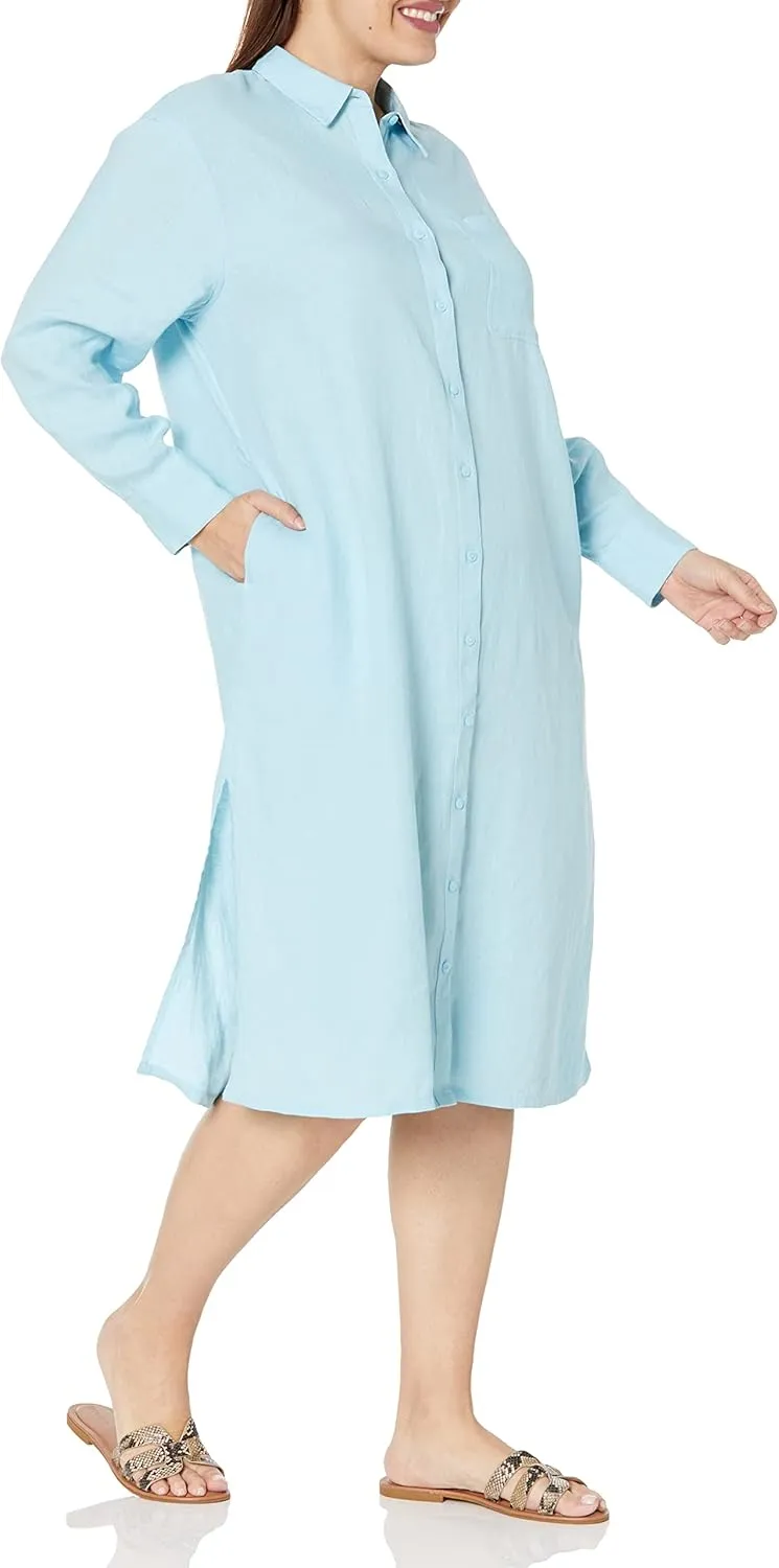 The Drop Women's Fiona Relaxed Linen Midi Shirt Dress