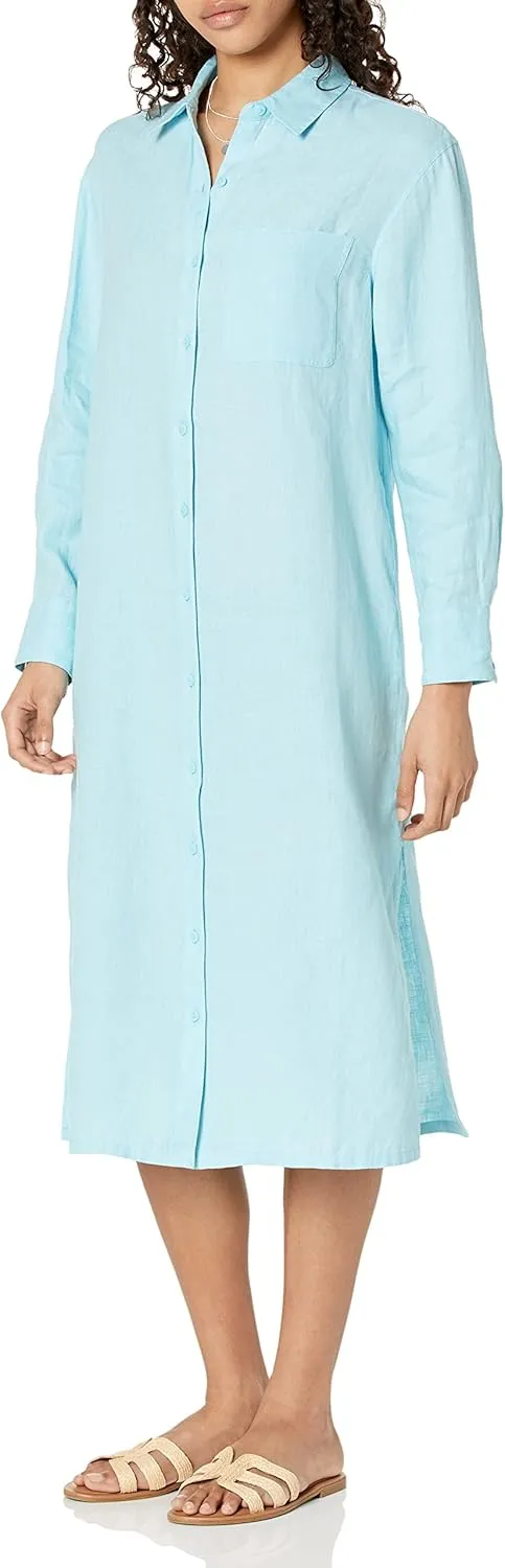 The Drop Women's Fiona Relaxed Linen Midi Shirt Dress