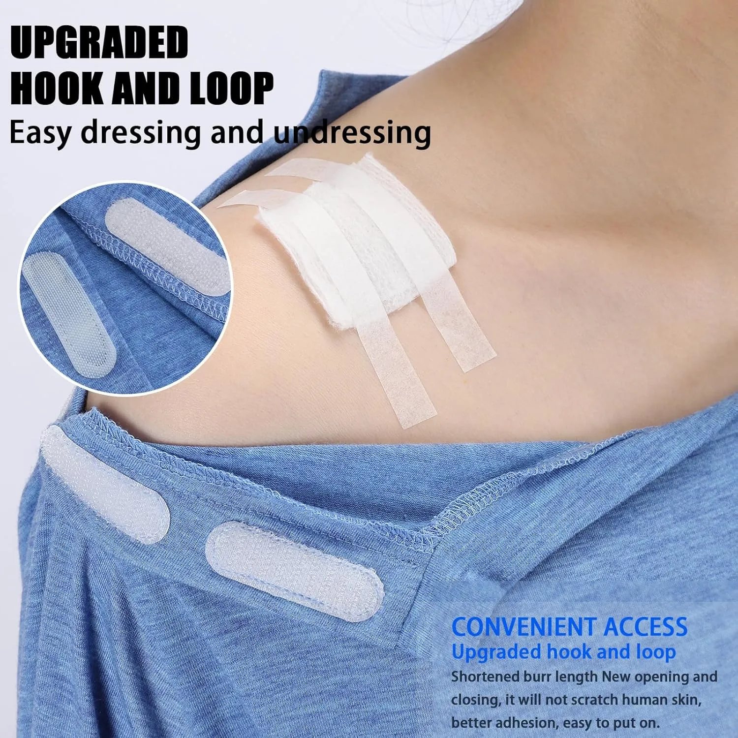 Unisex Post Shoulder Surgery Shirts Recovery Tear Away Short Sleeve Chemo Clothing with Stick On Fasteners, Convenient