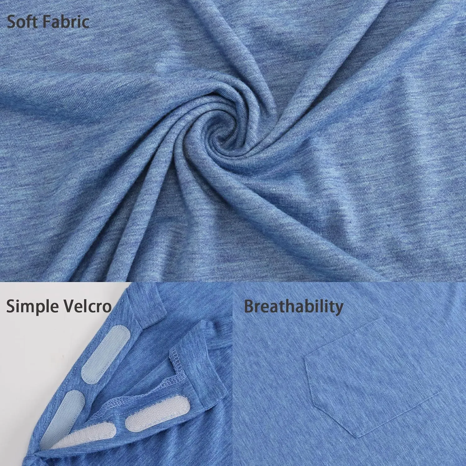 Unisex Post Shoulder Surgery Shirts Recovery Tear Away Short Sleeve Chemo Clothing with Stick On Fasteners, Convenient