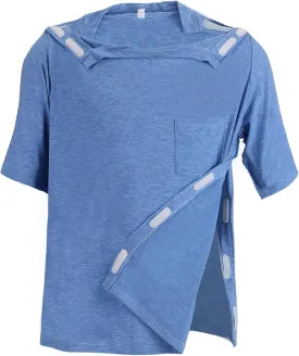 Unisex Post Shoulder Surgery Shirts Recovery Tear Away Short Sleeve Chemo Clothing with Stick On Fasteners, Convenient