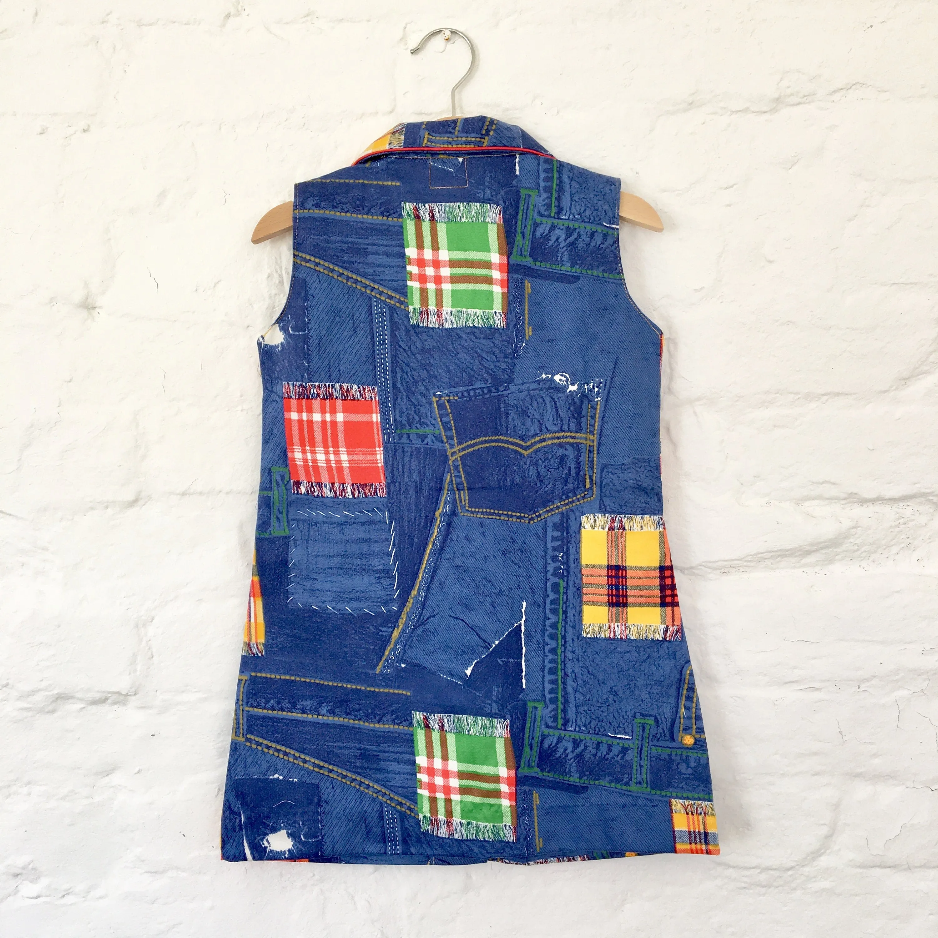 Vintage 60's Blue Patchwork Dress /  5-6, 6-8, 8-10Y