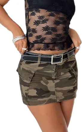 Women Denim Cargo Skirt with Pockets Y2k Low Waisted Mini Skirts Mid Rise Short Jean Skirt Streetwear