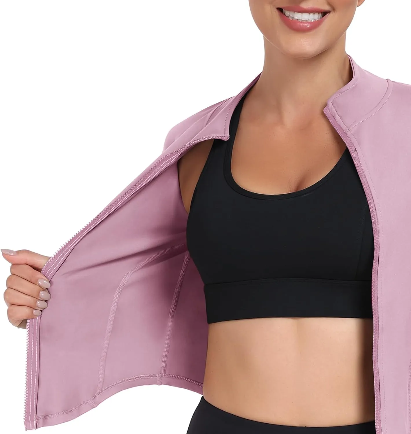 Women's Full Zip Lightweight Running Yoga Slim Fit Cropped Bbl Jacket Workout Sportwear With Thumb Holes