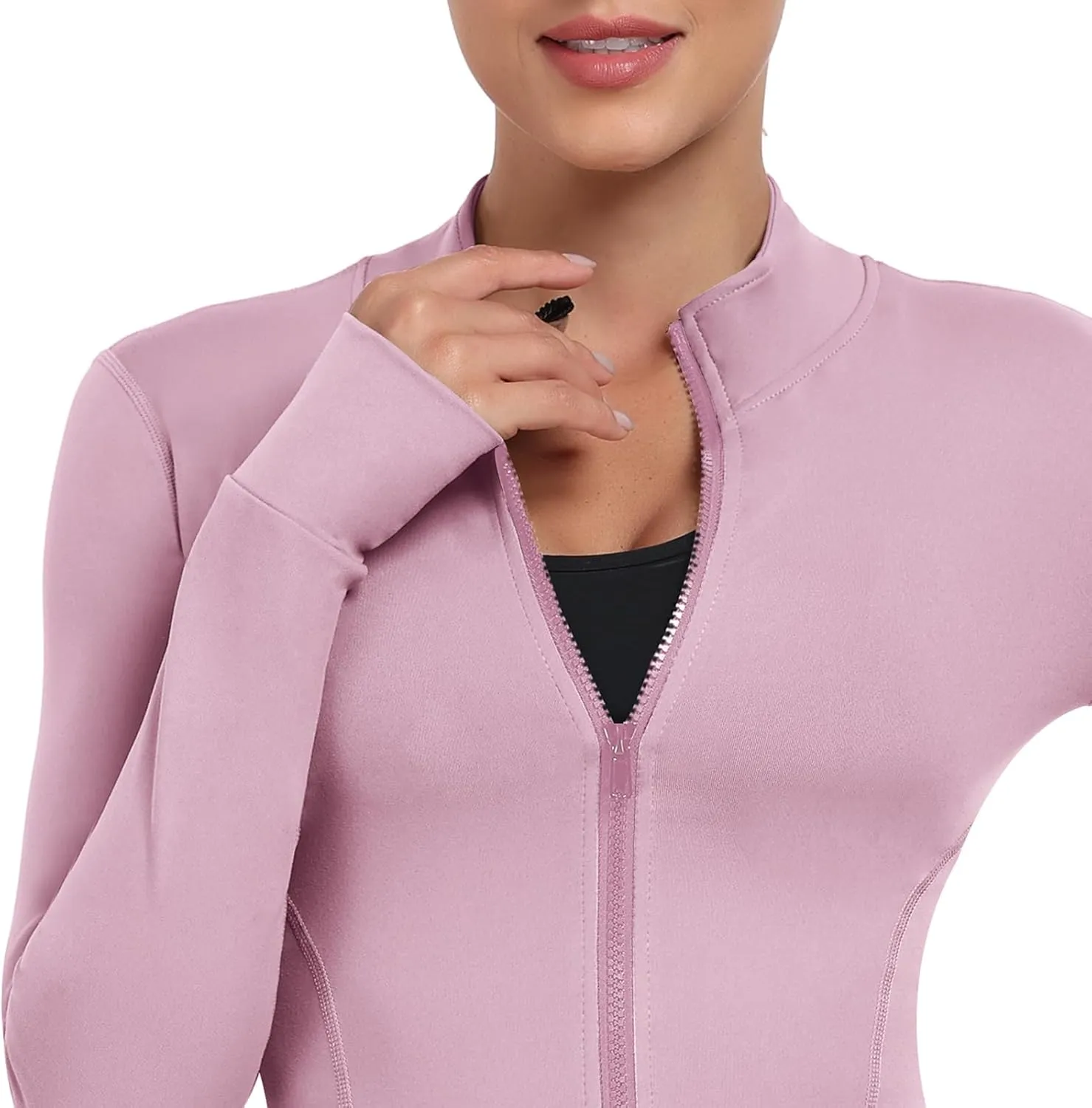 Women's Full Zip Lightweight Running Yoga Slim Fit Cropped Bbl Jacket Workout Sportwear With Thumb Holes