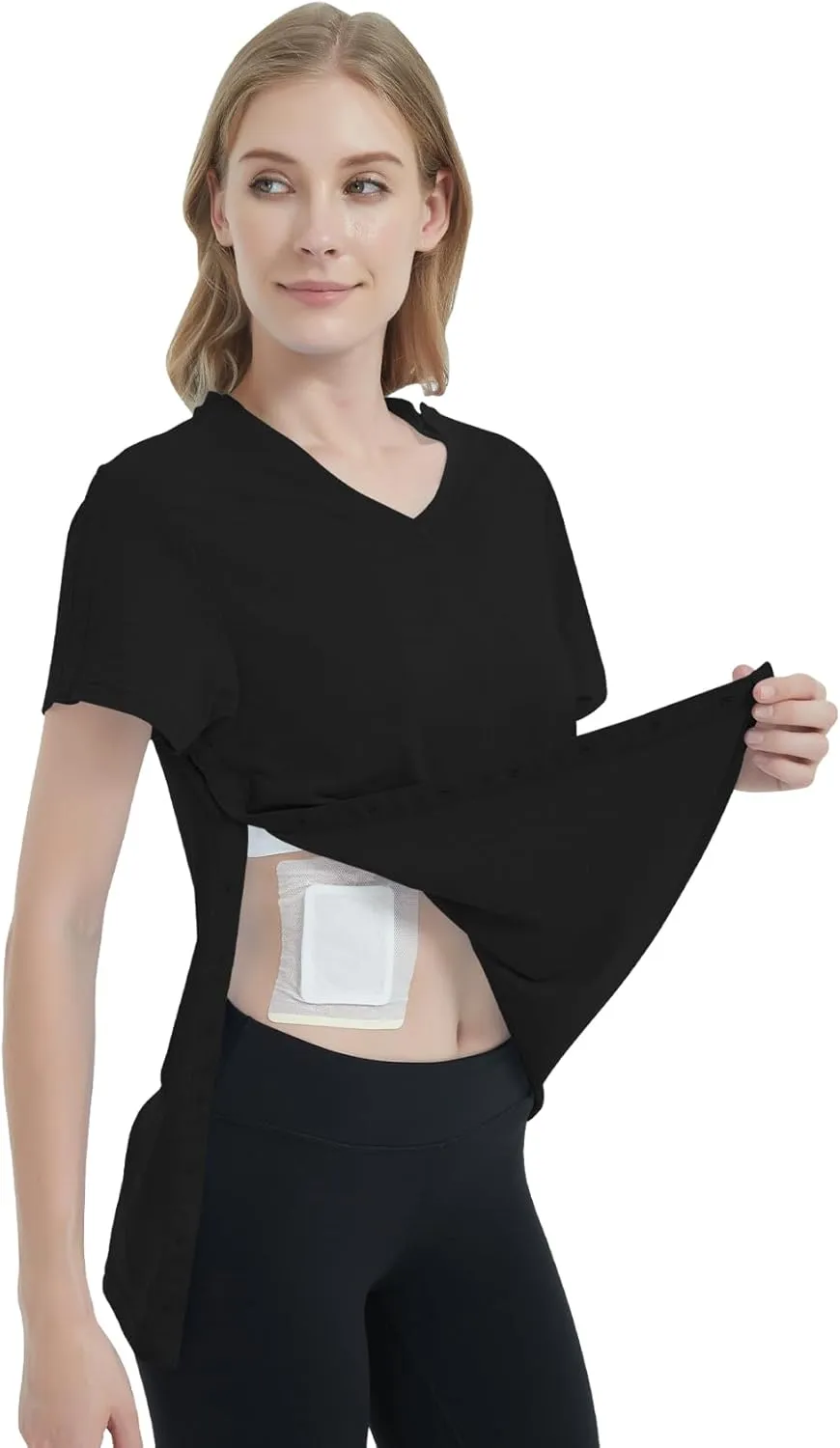 Women's Post Shoulder Surgery Shirts Clothes After Rotator Cuff Surgery Chemo Port Access T Shirt with Snaps