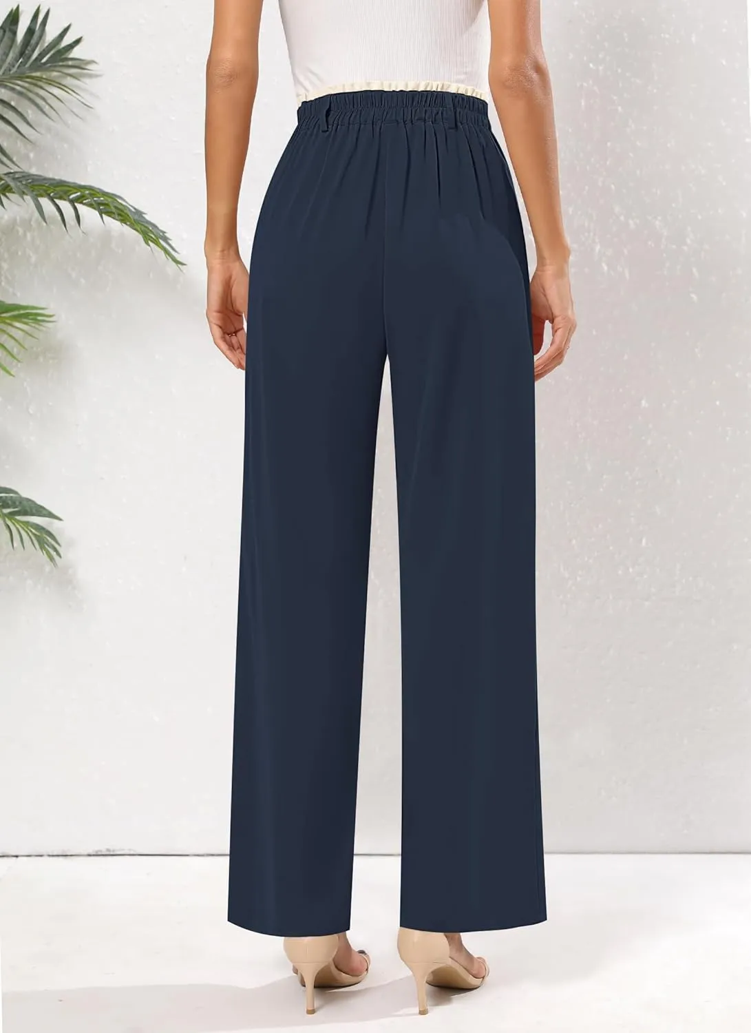 Women's Wide Leg Casual Business Pants with Pockets Pleated Flowy High Waisted Holiday Trousers Pants for Women