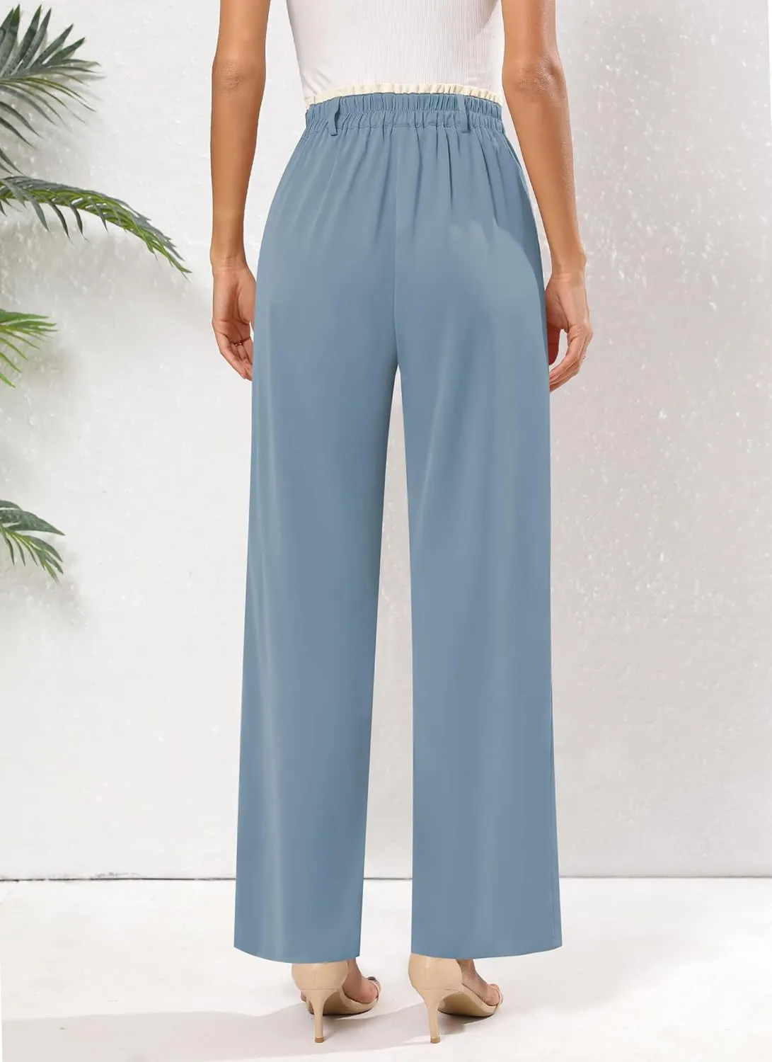 Women's Wide Leg Casual Business Pants with Pockets Pleated Flowy High Waisted Holiday Trousers Pants for Women