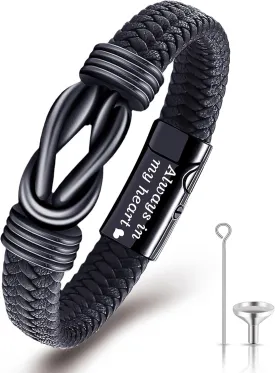 YOUFENG Urn Bracelet for Human Ashes Leather Cremation Knot Bracelet Stainless Steel Keepsake Cuff Bangle Jewelry for Men